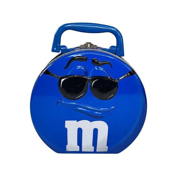 M&Ms Tin Collectible Lunchbox Style Blue Character Handle Metal Clasp - Picture 1 of 7